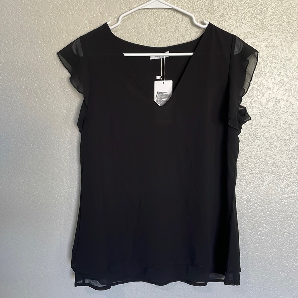 Black layered ruffle sleeve blouse